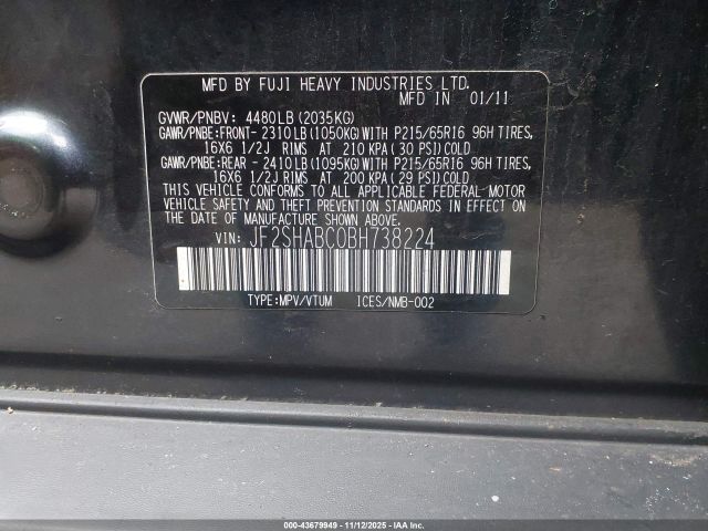 2011 SUBARU FORESTER JF2SHABC0BH738224 Photo 8