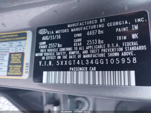 2016 KIA OPTIMA 5XXGT4L34GG105958 Photo 8