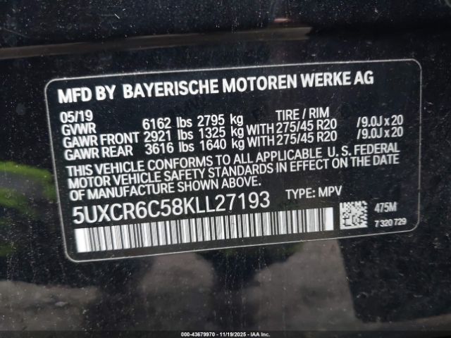 2019 BMW X5 5UXCR6C58KLL27193 Photo 8