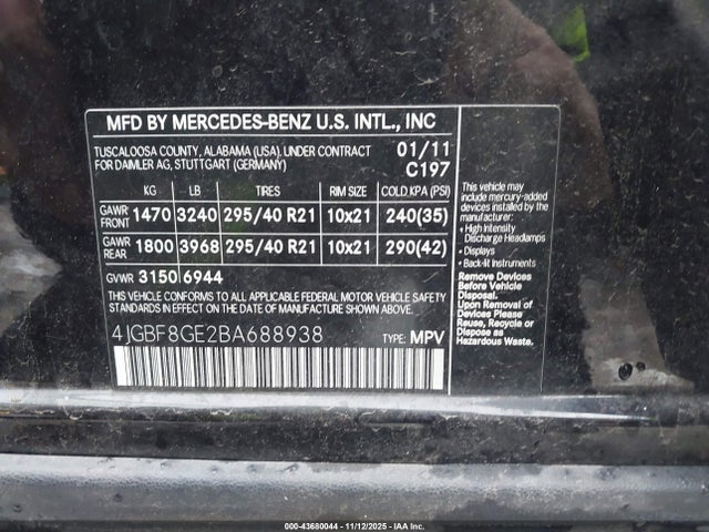 2011 MERCEDES-BENZ GL 550 4JGBF8GE2BA688938 Photo 8