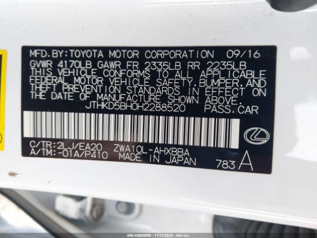 2017 LEXUS CT 200H JTHKD5BH0H2288520 Photo 8