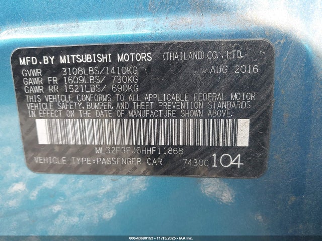 2017 MITSUBISHI MIRAGE G4 ML32F3FJ6HHF11868 Photo 8
