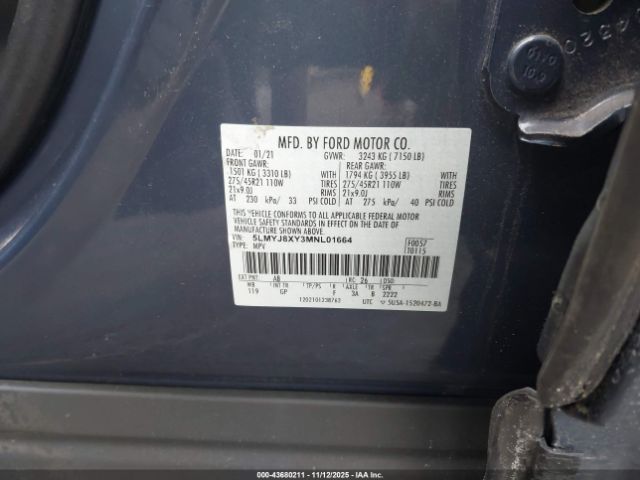 2021 LINCOLN AVIATOR 5LMYJ8XY3MNL01664 Photo 8