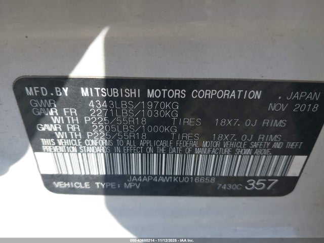 2019 MITSUBISHI OUTLANDER SPORT JA4AP4AW1KU016658 Photo 8