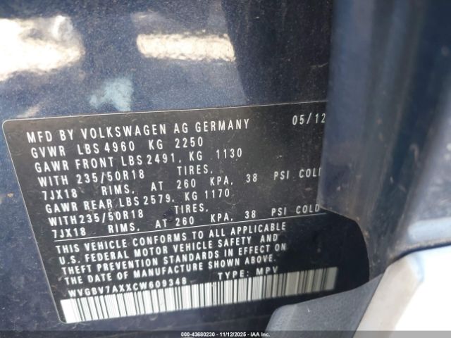 2012 VOLKSWAGEN TIGUAN WVGBV7AXXCW609348 Photo 8