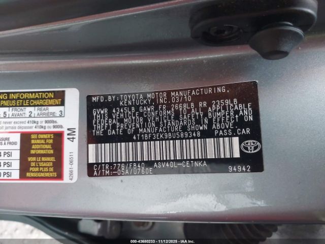 2011 TOYOTA CAMRY 4T1BF3EK9BU589348 Photo 8