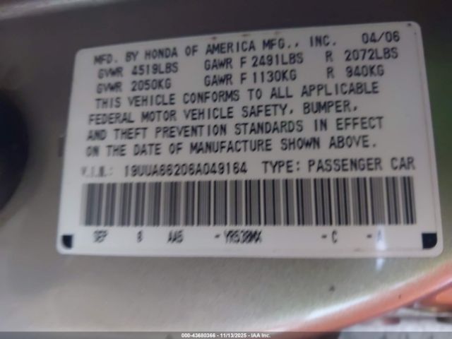 2006 ACURA TL 19UUA66206A049164 Photo 8