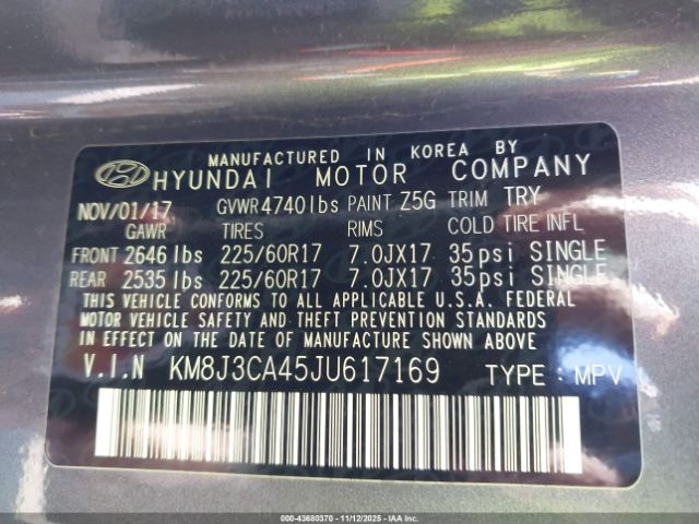 2018 HYUNDAI TUCSON KM8J3CA45JU617169 Photo 8