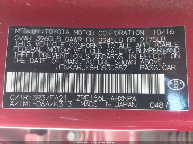 Toyota COROLLA IM 2017 JTNKARJE8HJ530657 Image 9