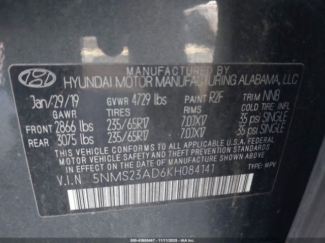 2019 HYUNDAI SANTA FE 5NMS23AD6KH084141 Photo 8