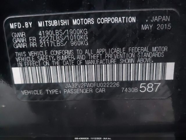 2015 MITSUBISHI LANCER JA32V2FW0FU022226 Photo 8