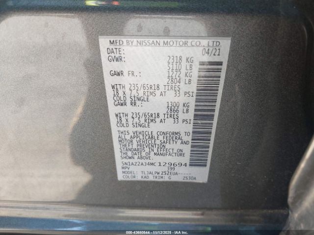 2021 NISSAN MURANO 5N1AZ2AJ4MC129694 Photo 8