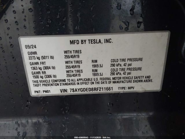 2024 TESLA MODEL Y 7SAYGDED8RF211661 Photo 8