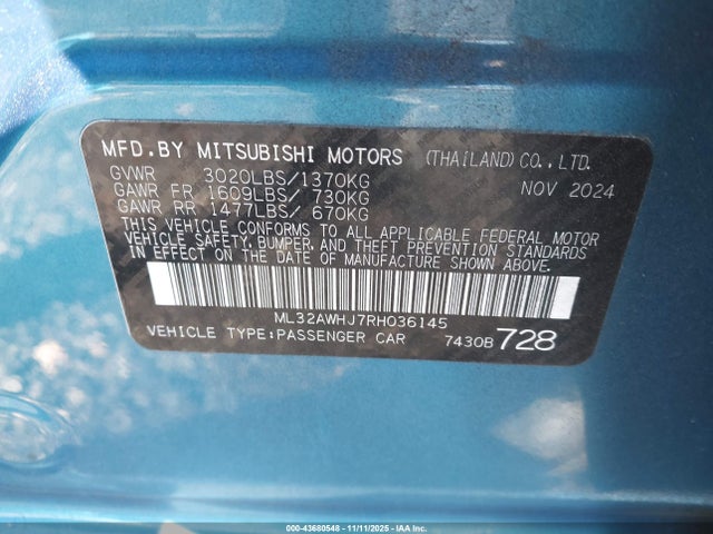 2024 MITSUBISHI MIRAGE ML32AWHJ7RH036145 Photo 8