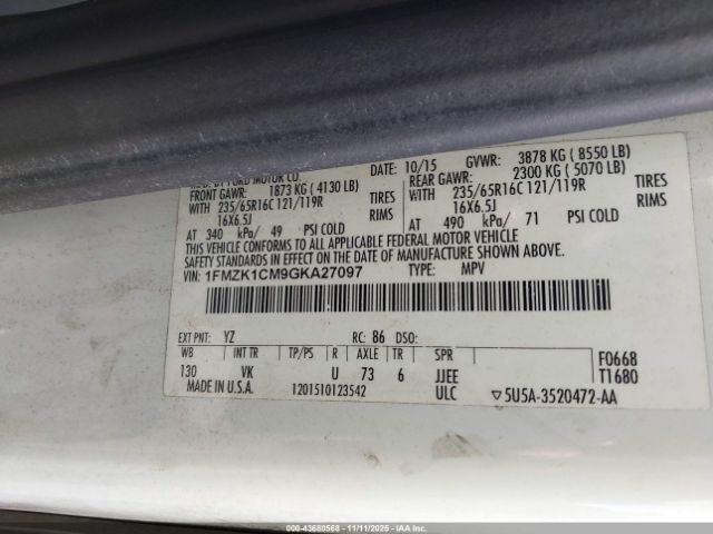 2016 FORD TRANSIT-150 1FMZK1CM9GKA27097 Photo 8