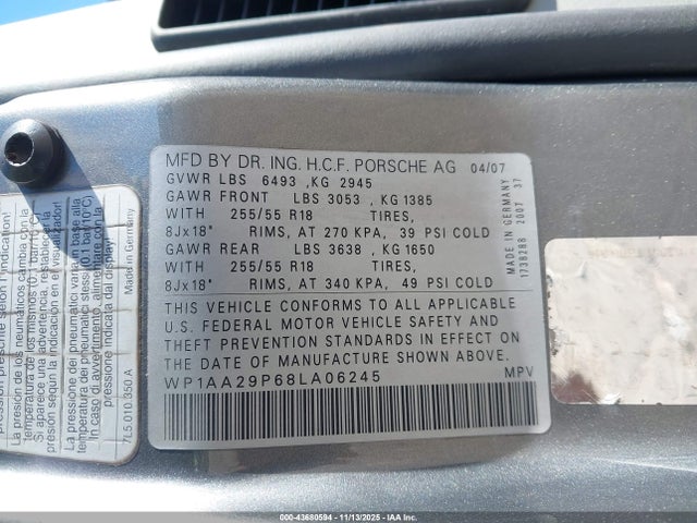 2008 PORSCHE CAYENNE WP1AA29P68LA06245 Photo 8