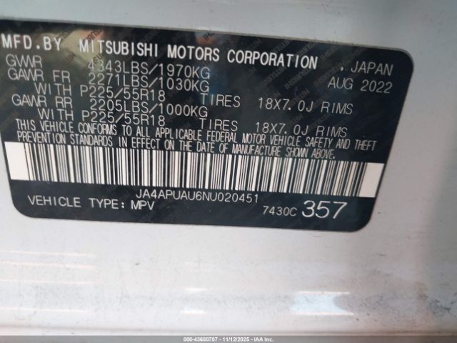 2022 MITSUBISHI OUTLANDER SPORT JA4APUAU6NU020451 Photo 8