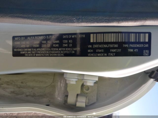 2018 ALFA ROMEO GIULIA ZARFAEENXJ7597360 Photo 8