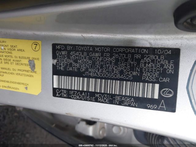 2005 LEXUS ES 330 JTHBA30G055084625 Photo 8