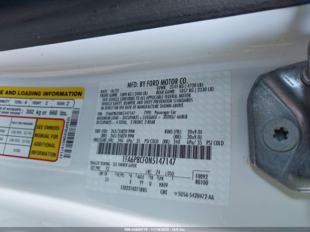 2022 FORD MUSTANG 1FA6P8CF0N5147147 Photo 8