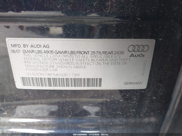 2008 AUDI A4 WAUDH78E58A061799 Photo 8