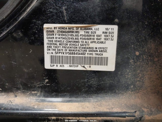 2011 HONDA RIDGELINE 5FPYK1F56BB454402 Photo 8