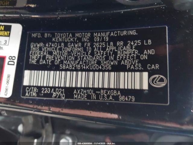 2019 LEXUS ES 300H 58AB21B14KU004356 Photo 8