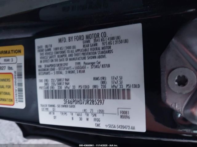 2018 FORD FUSION 3FA6P0HD7JR285297 Photo 8