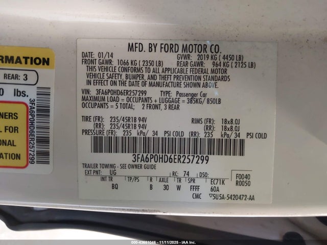 Ford FUSION SE 2014 3FA6P0HD6ER257299 Image 9