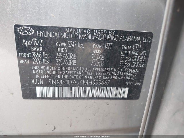Hyundai Santa Fe Se 2021 5NMS1DAJ6MH355667 Image 9