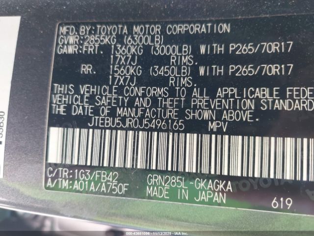 2018 TOYOTA 4RUNNER JTEBU5JR0J5496165 Photo 8