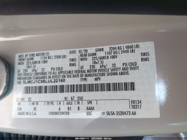 2020 LINCOLN CORSAIR 5LMCJ1C98LUL22160 Photo 8