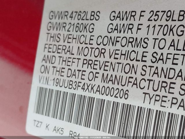 2019 ACURA TLX 19UUB3F4XKA000206 Photo 8