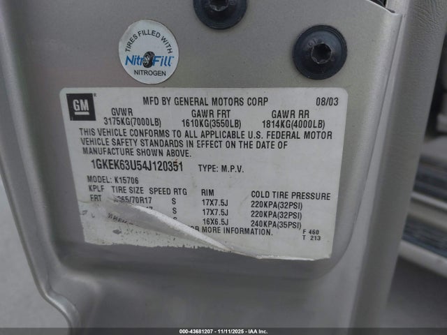 Продажа на аукционе авто 2004 Gmc Yukon Denali, vin: 1GKEK63U54J120351, номер лота: 43681207
