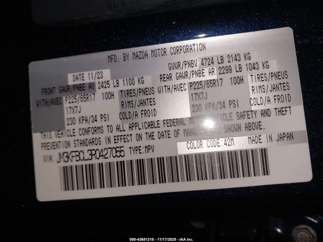 Aukcja sprzedaży 2024 Mazda Cx-5 2.5 S Preferred, vin: JM3KFBCL3R0427055, numer aukcji: 43681218