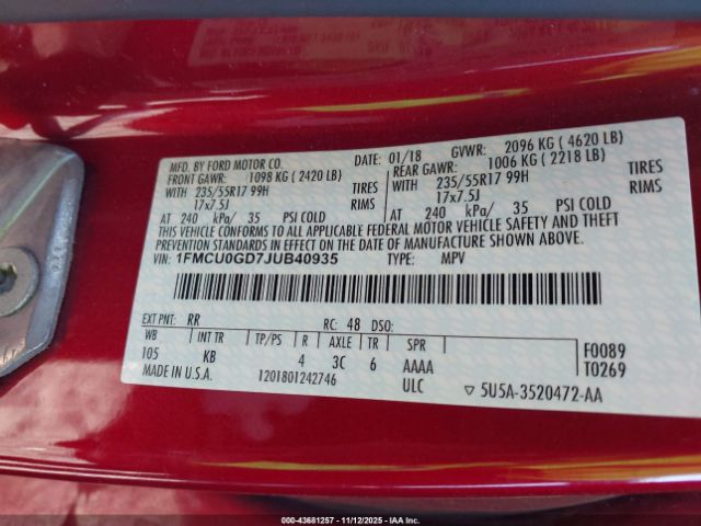 2018 FORD ESCAPE 1FMCU0GD7JUB40935 Photo 8