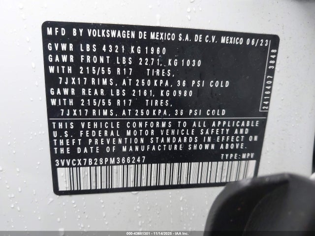 Продаж на аукціоні авто 2023 Volkswagen Taos 1.5t S, vin: 3VVCX7B28PM366247, номер лоту: 43681301