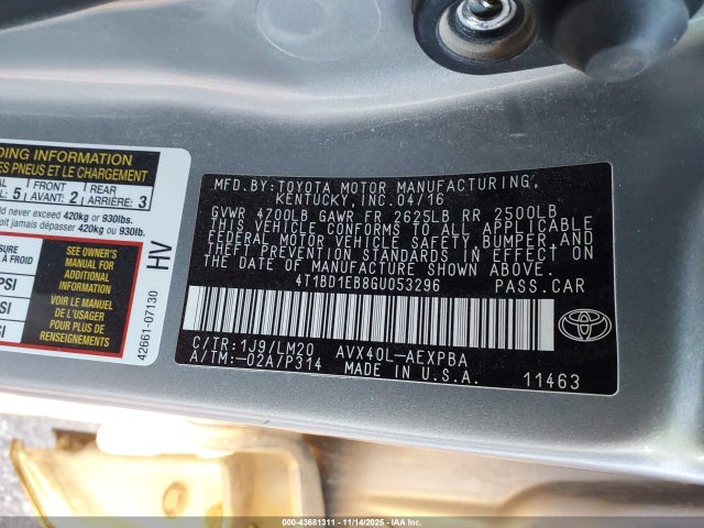 4T1BD1EB8GU053296 Toyota Avalon Hybrid Limited