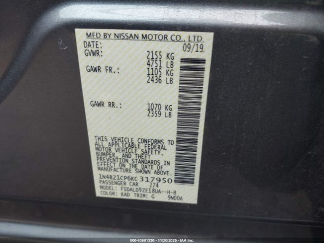 2019 NISSAN LEAF 1N4BZ1CP6KC317950 Photo 8