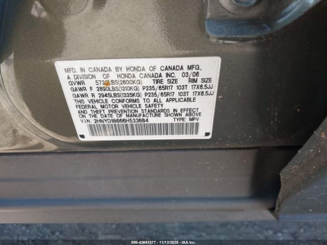2006 ACURA MDX 2HNYD18666H533684 Photo 8