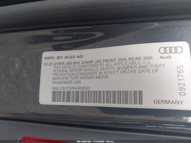 2022 AUDI A5 SPORTBACK WAUCBCF52NA028537 Photo 8