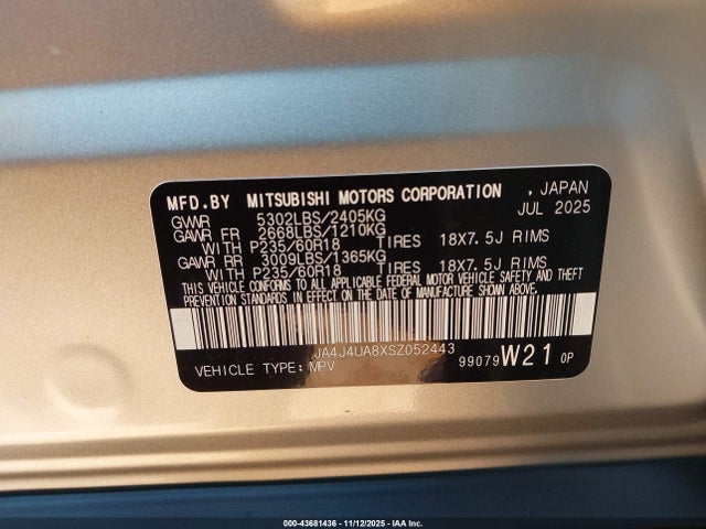 2025 MITSUBISHI OUTLANDER JA4J4UA8XSZ052443 Photo 8