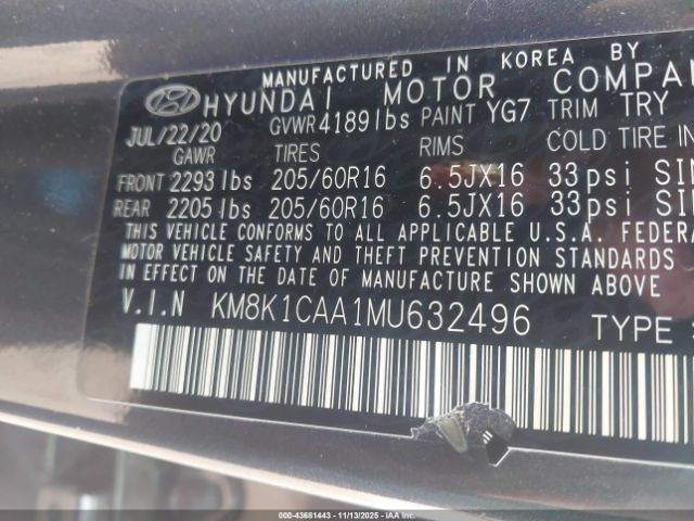 2021 HYUNDAI KONA KM8K1CAA1MU632496 Photo 8