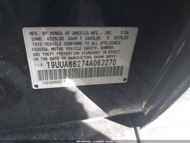 2004 ACURA TL 19UUA66274A063270 Photo 8