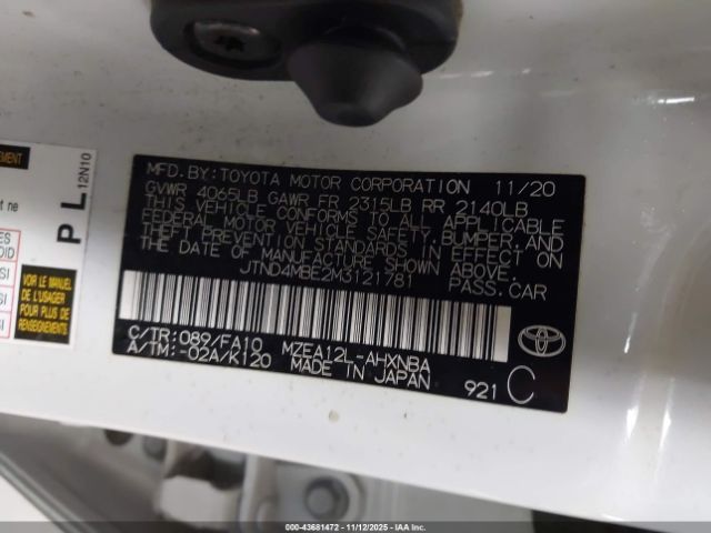 2021 TOYOTA COROLLA JTND4MBE2M3121781 Photo 8