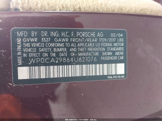 2004 PORSCHE BOXSTER WP0CA29864U621076 Photo 8