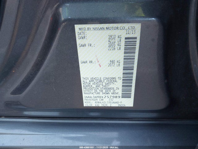 1N4AL3AP0EN257989 Nissan Altima 2.5 Sl