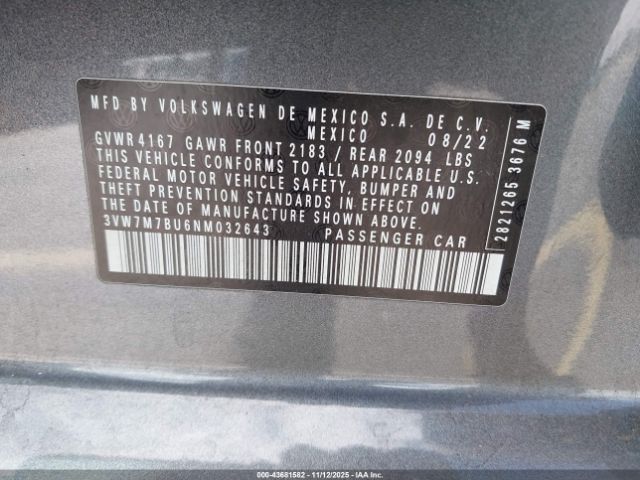 2022 VOLKSWAGEN JETTA 3VW7M7BU6NM032643 Photo 8
