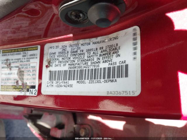 2004 TOYOTA COROLLA 1NXBR38E14Z277816 Photo 8