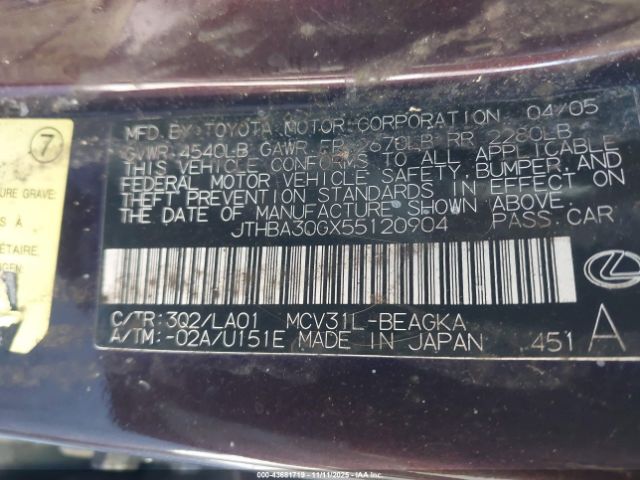 2005 LEXUS ES 330 JTHBA30GX55120904 Photo 8